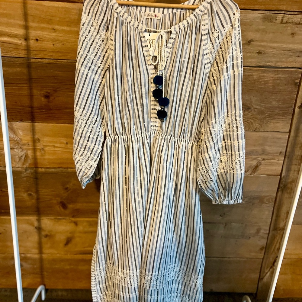 LoveShackFancy Striped Blue and White Women's Dress-size M